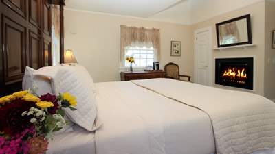 romantic guest room with fireplace