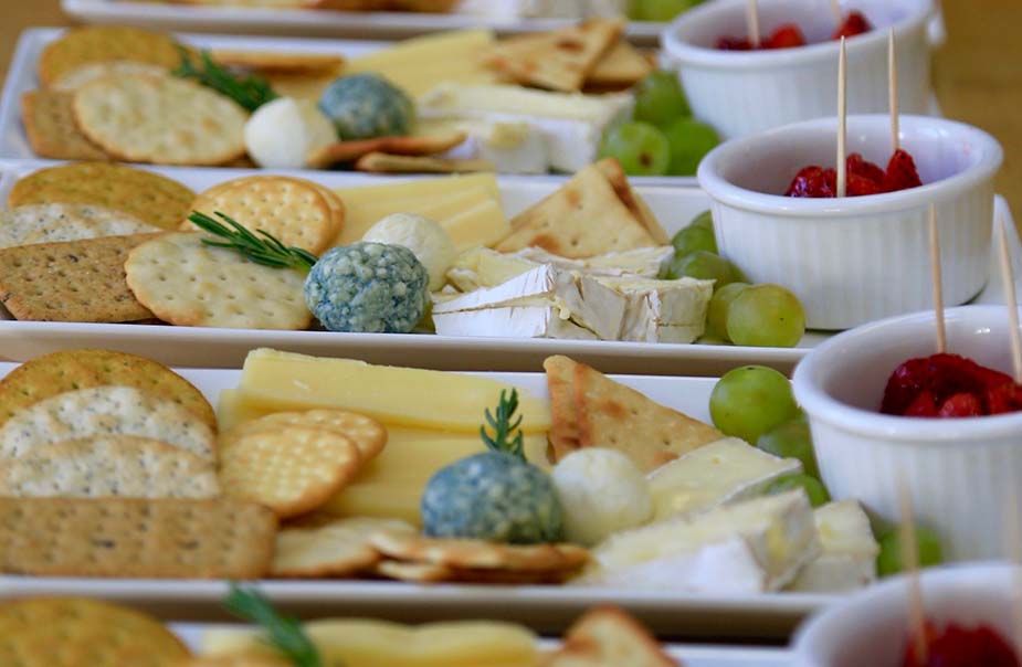 cambria-olallieberry-inn-wine-hour cambria bed and breakfast: breakfast hors d'oeuvres at oallieberry in on back deck